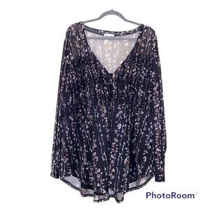 Maurices Boho black floral V-neck long sleeve top with built in camisole